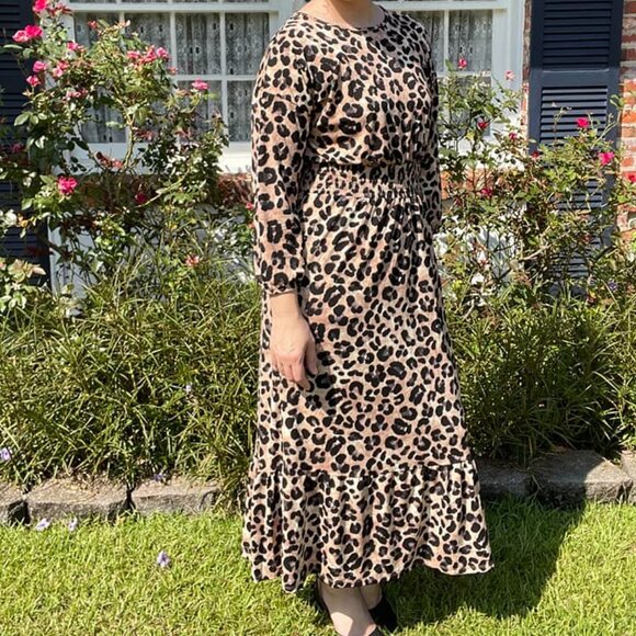 NEW NWT Tags LuLaRoe Evelyn Smocked Waist Maxi Dress Long Sleeve Animal Print - Picture 9 of 13